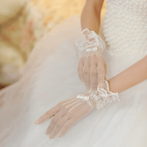 White Fishnet Lace Gloves
